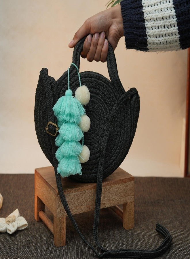 Ariya Women Sling Bag with Tassel Charm (4063 | Black) Handcrafted PP & Cotton Blend Shoulder Purse, Perfect for Ladies & Girls, Lightweight Crossbody Bag for Daily Use, Casual, Travel & All Occasions - Image 4
